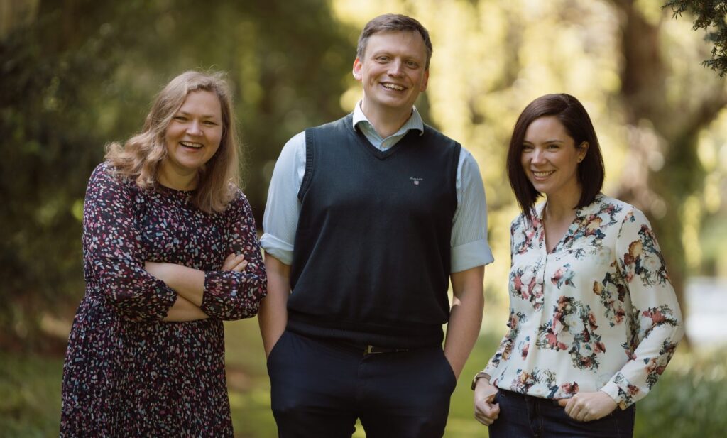 From left to right: ExpressionEdits CEO and co-founder Dr Kärt Tomberg, CTO Dr Leopold Parts and COO Dr Rebecca Godfrey,. Credit: ExpressionEdits /  Business Wire.